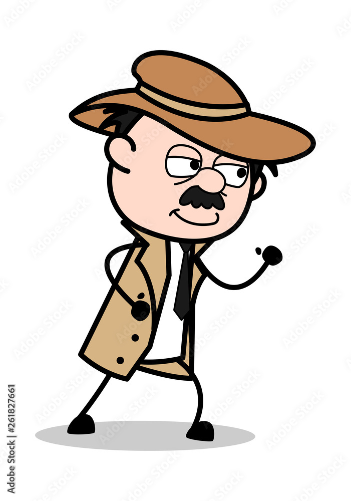 Walking Style - Retro Cartoon Police Agent Detective Vector Illustration Walking Style - Retro Cartoon Police Agent Detective Vector Illustration