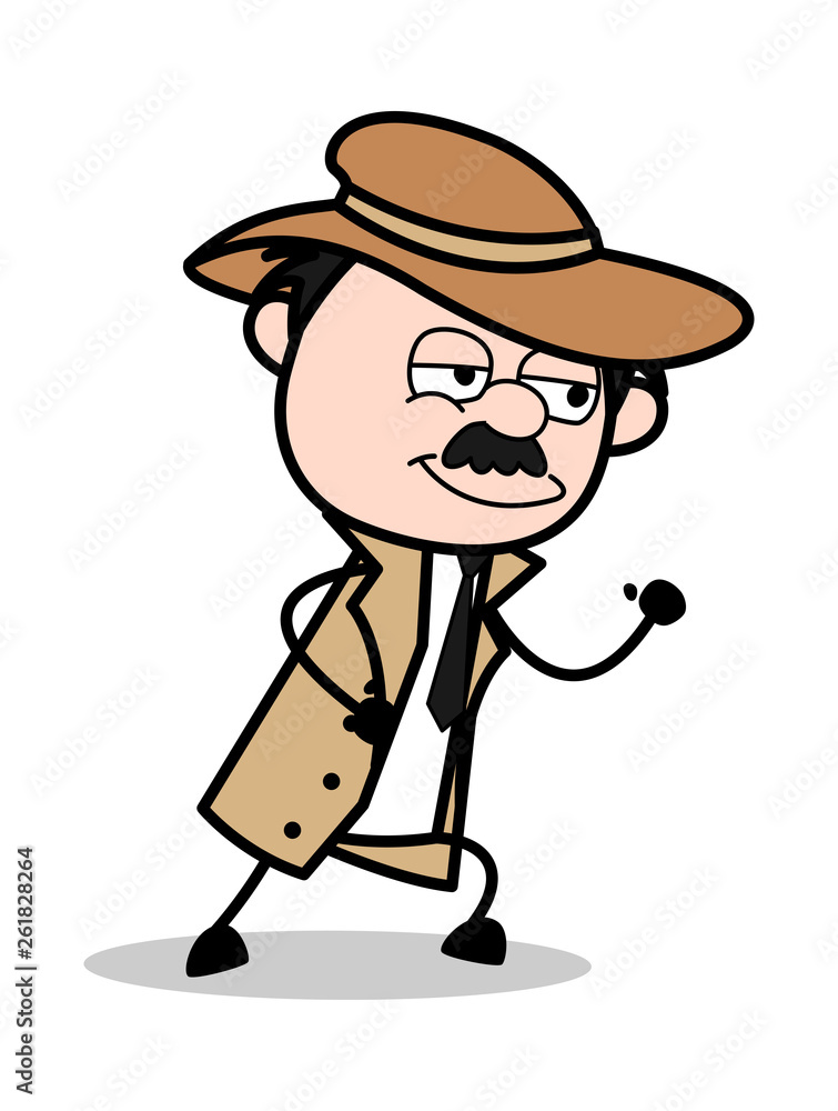 Ready to Run - Retro Cartoon Police Agent Detective Vector Illustration Ready to Run - Retro Cartoon Police Agent Detective Vector Illustration