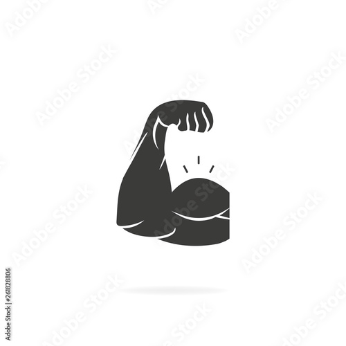 Biceps icon. Muscle biceps with shadow. Arm icon on isolated white background. Vector