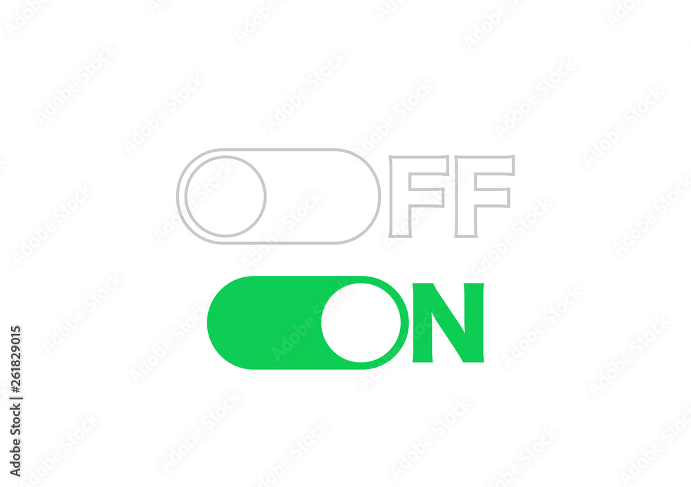Off or on button. Green on button and linear style off button. Vector Off or on button. Green on button and linear style off button. Vector