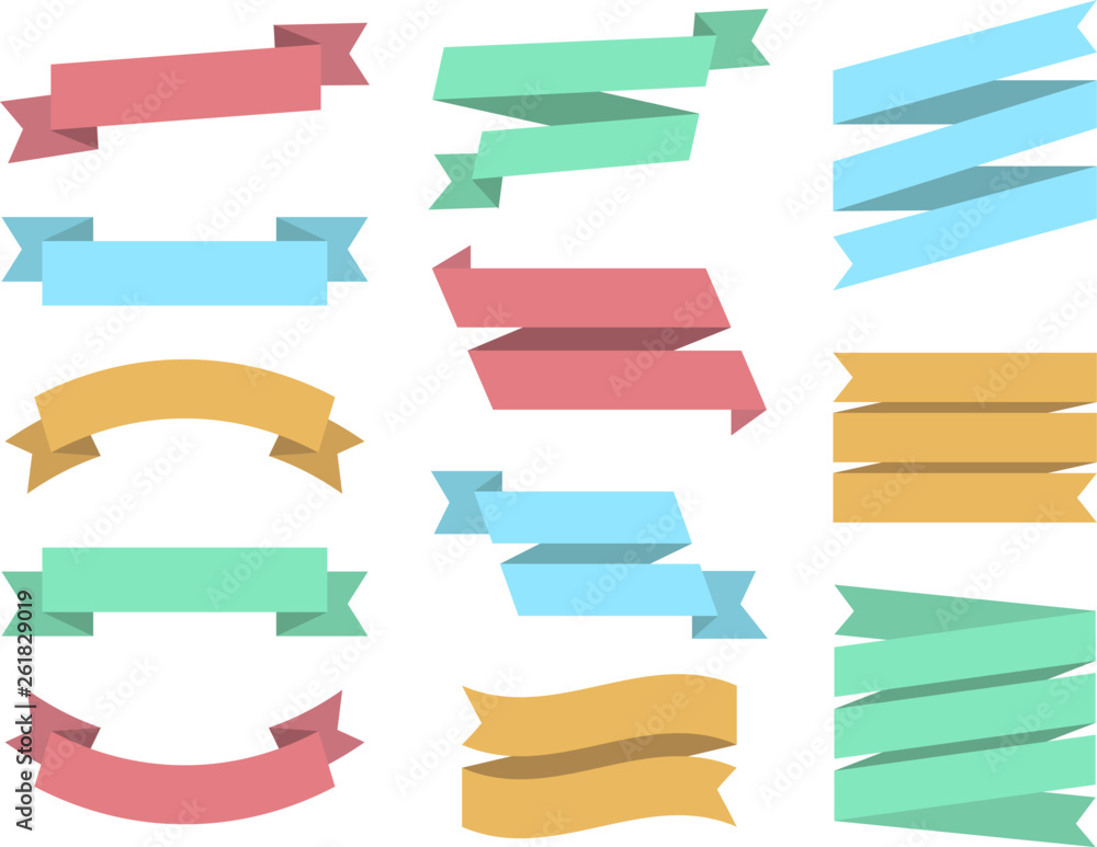Ribbons set of 12 bunners. Colorful set Ribbin. Flat design graphic elements collection. Vector ribbons and banners Ribbons set of 12 bunners. Colorful set Ribbin. Flat design graphic elements collection. Vector ribbons and banners
