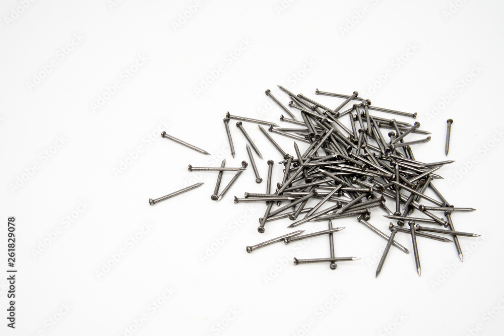 Bunch of metal nails on white background Bunch of metal nails on white background