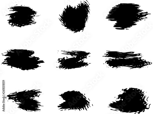 Vector set of black brush strokes. Grunge isolated elements. 