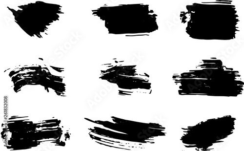 Vector collection of ink, grunge, dirty brush, black paint, strokes. Abstract grunge banner. Black brush stroke background.