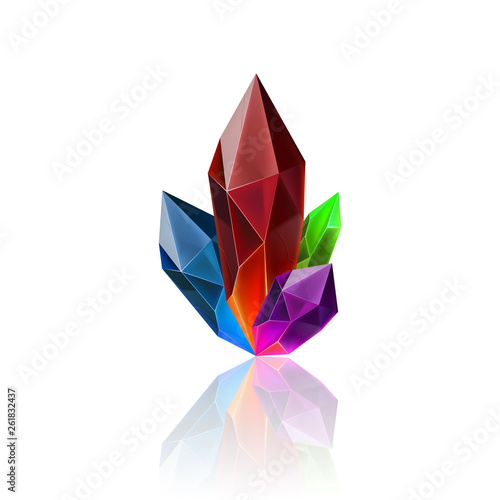 Magic Crystal in Rainbow Color with Sparkle. Decoration icon for Games. Cartoon crystals Illustration. Stone Energy on White Background