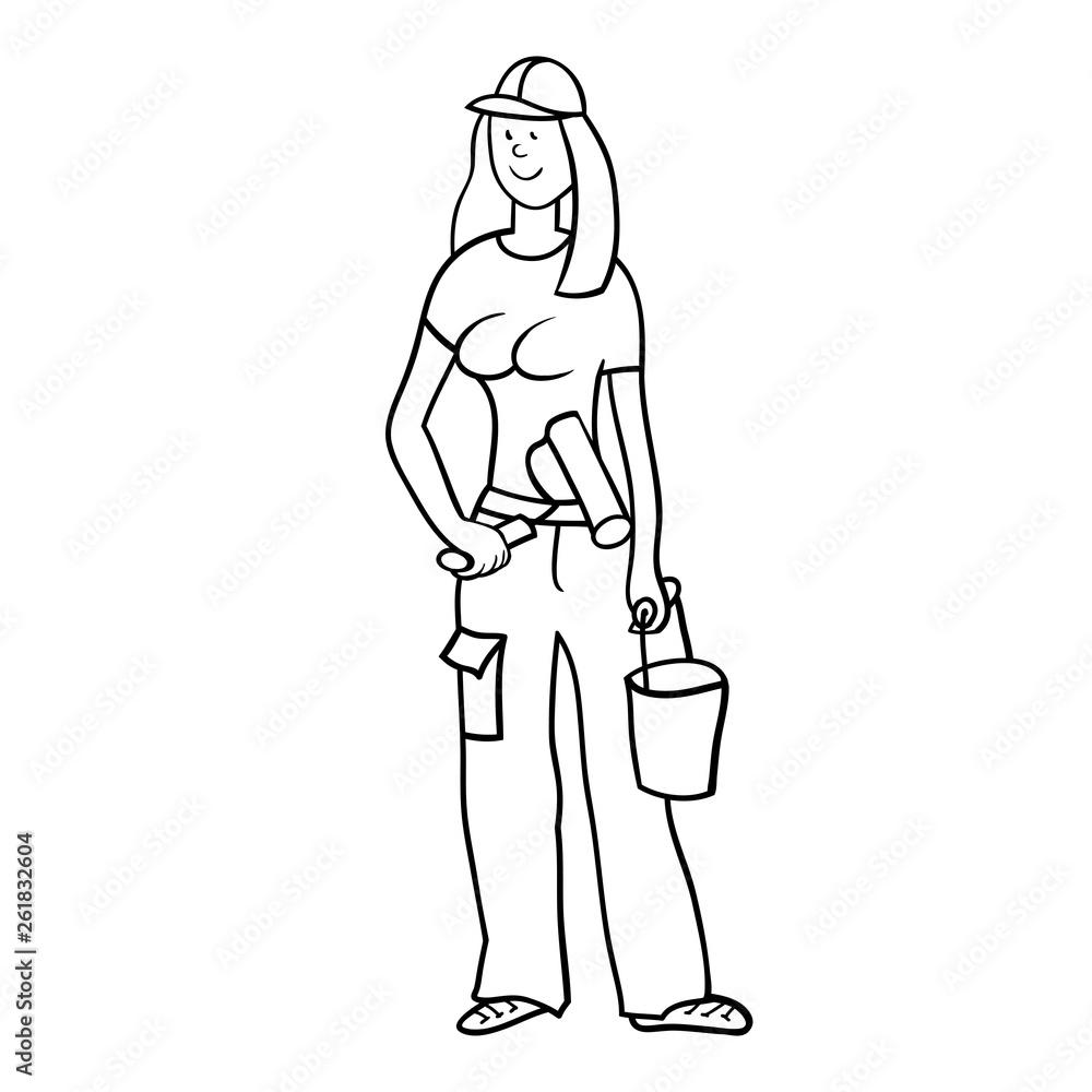 Vector drawing, repairing the room, painting the walls, the girl paints the walls and the girl designer Vector drawing, repairing the room, painting the walls, the girl paints the walls and the girl designer