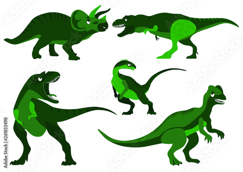 Dinosaurs. Paleontology. Set of cartoon dinosaurs set of vector illustrations  silhouettes of dinosaurs. Cute baby dinosaur design. Funny dinosaur for children.