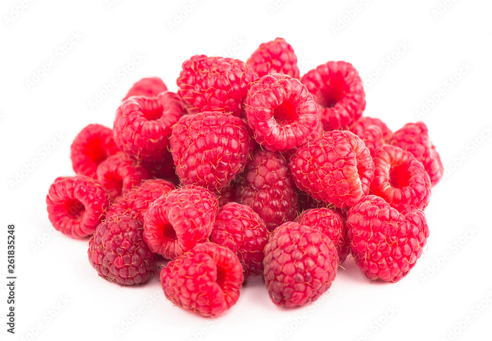Raspberry with leaves isolated on white background Raspberry with leaves isolated on white background