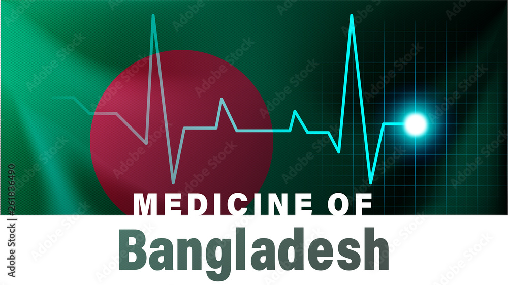 Bangladesh flag and heartbeat line illustration. Medicine of Bangladesh with country name