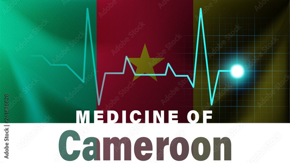 Cameroon flag and heartbeat line illustration. Medicine of Cameroon with country name