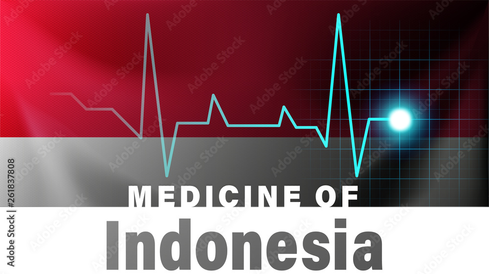 Indonesia flag and heartbeat line illustration. Medicine of Indonesia with country name