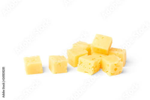 Parmesan cheese isolated on white background.