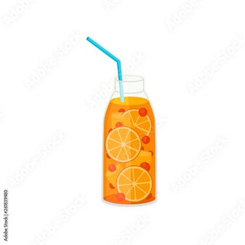Citrus cocktail in glass on white background.