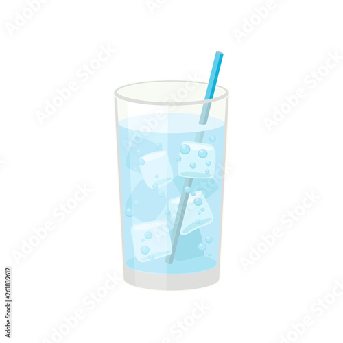Sparkling water in glass on white background.
