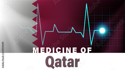Qatar flag and heartbeat line illustration. Medicine of Qatar with country name