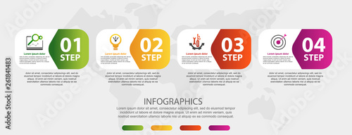 Modern 3D vector illustration. Infographic template with four elements, figures, rectangles, icons. Designed for business, presentations, web design, applications, interfaces, diagrams with 4 steps