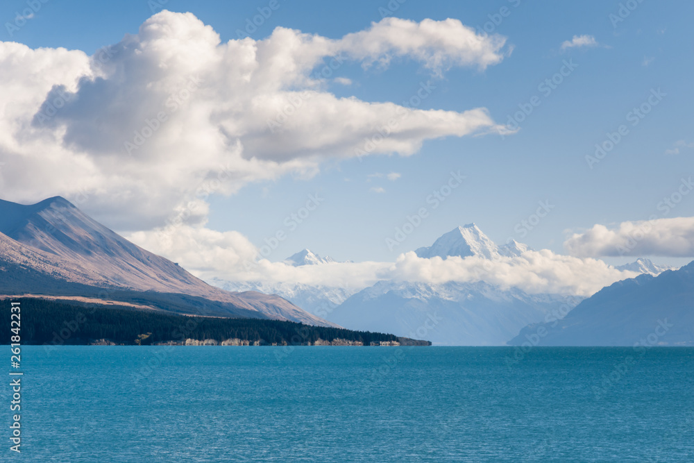 Lake Pukaki with Mt Cook in Mount Cook National Park, South Island, New Zealand
