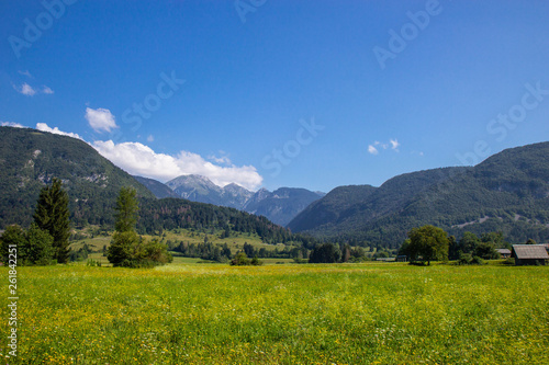 Summer sunny scene of mountains in Triglav National Park in Slovenia