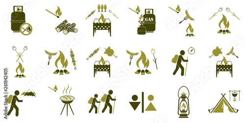 Set of travel and camping equipment icons