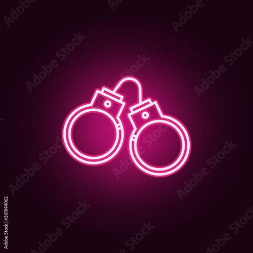 Handcuffs, law neon icon. Elements of Law & Justice set. Simple icon for websites, web design, mobile app, info graphics