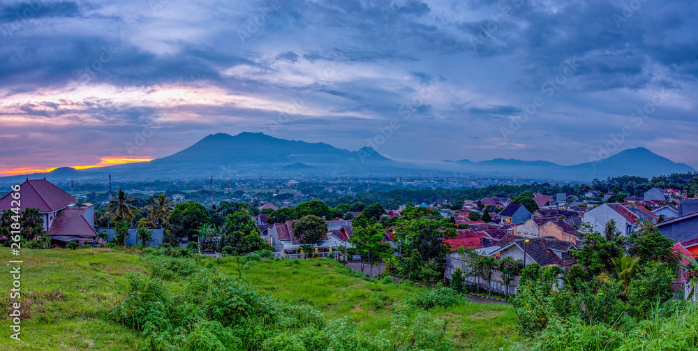 Sunset Colorful sky with views of Malang Java city of Indonesia