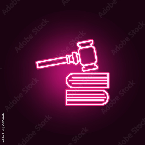 Gavel, books neon icon. Elements of Law & Justice set. Simple icon for websites, web design, mobile app, info graphics