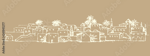 City in a desert. Vector drawing