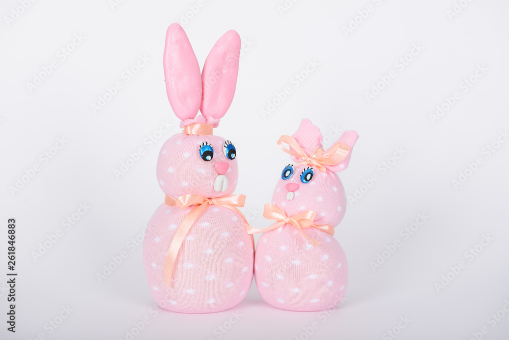 The pink hand-made easter bunnies