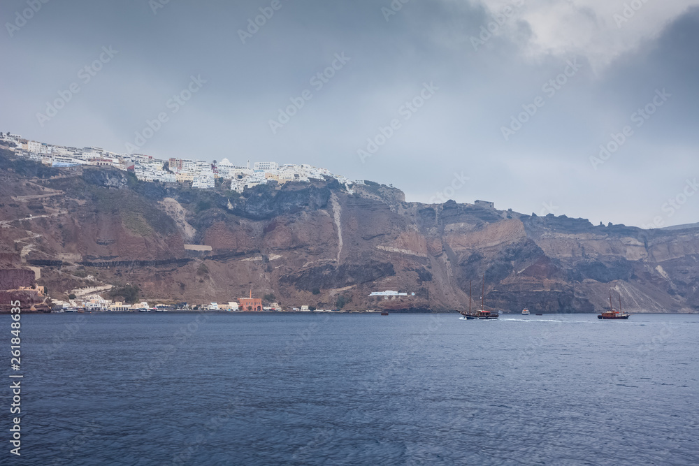 Panorama of the village of Fira , Santorini Island