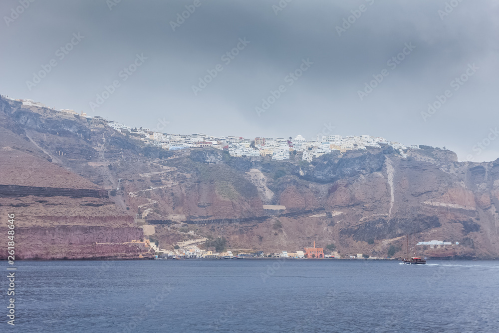 Panorama of the village of Fira , Santorini Island