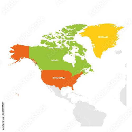 North America Region. Map of countries in northern America. Vector illustration