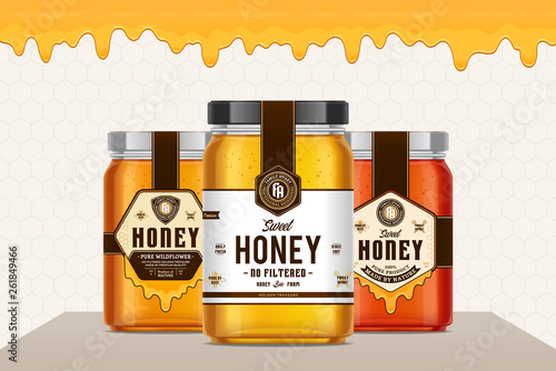 Honey glass jars with labels