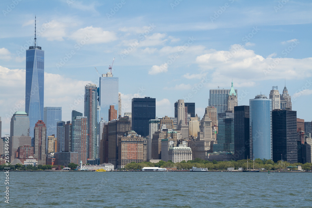 New York City: view of lower Manhattan skyline with One World Trade Center