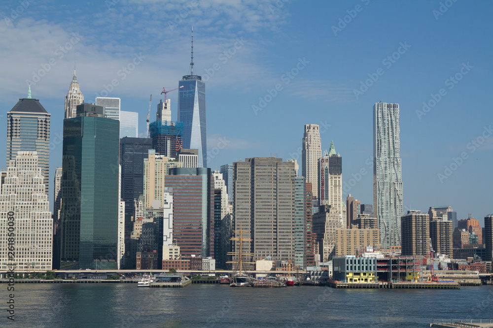 Lower Manhattan view from Hudson river, New York City, USA