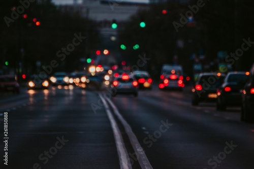 Beautiful sunset city.cars go on the street © Cosminxp