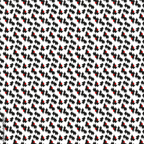 Seamless black, red and white pattern with protruding teeth. Vector houndstooth. EPS10
