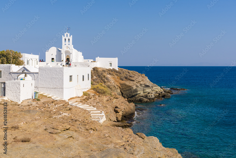 Chrisopigi Monastery located at the south-eastern end of the island of Sifnos. Cyclades, Greece