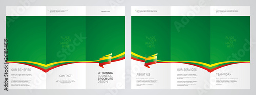 Bild auf Leinwand Wavy flag and ribbon of Lithuania three fold brochure modern design green abstra