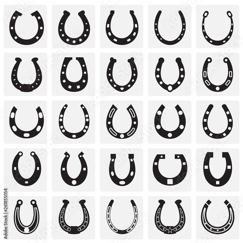 Valokuva Horse shoe icons set on sqaures background for graphic and web design