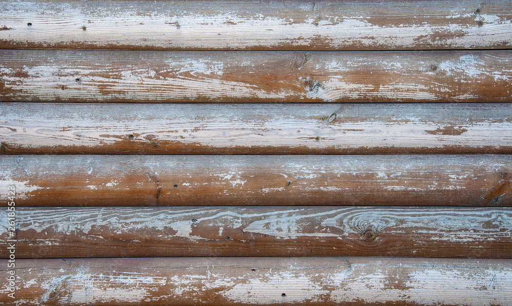 Wall texture background of old boards with shabby and cracked paint. Retro wooden planks. - obrazy, fototapety, plakaty 