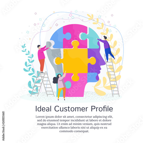 Tiny People Create Customer Profile. Flat vector concept.