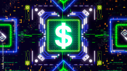 Dollar currency symbol on digital background. Finance and business 3d render