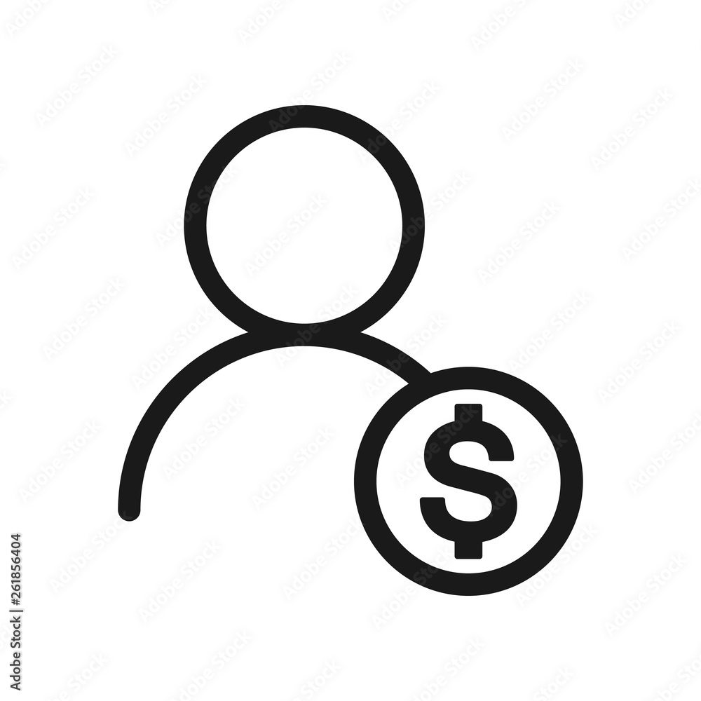 User with money sign. User earnings. Vector illustration of user earnings icon User with money sign. User earnings. Vector illustration of user earnings icon