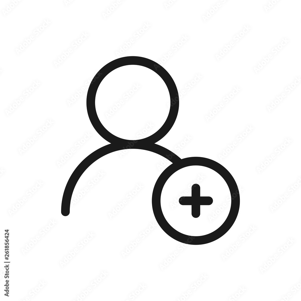 User with plus icon. Add user icon illustration. Vector icon. Add friend on social media icon. User with plus icon. Add user icon illustration. Vector icon. Add friend on social media icon.