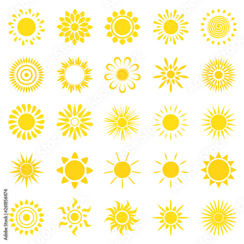 Sun icons set on white background for graphic and web design. Simple vector sign. Internet concept symbol for website button or mobile app.