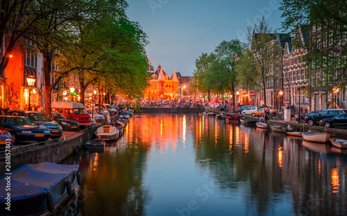 Night wiev of Red light district in Amsterdam, Netherlands
