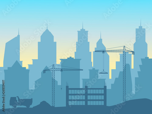 construction of a new skyscraper, an increase in the city, urbanization. EPS-10