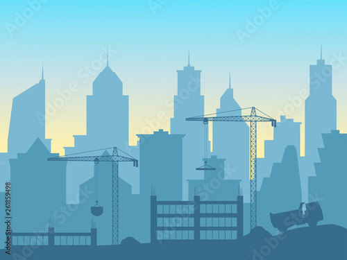 construction of a new skyscraper, an increase in the city, urbanization. EPS-10
