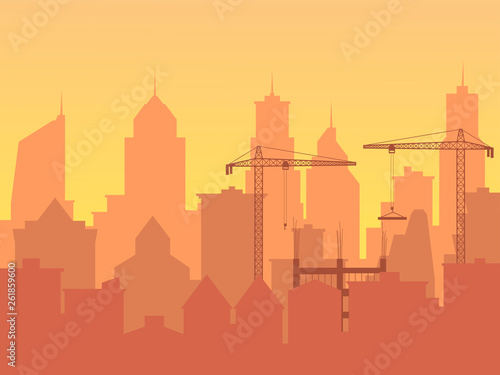 construction of a new skyscraper, an increase in the city, urbanization. EPS-10