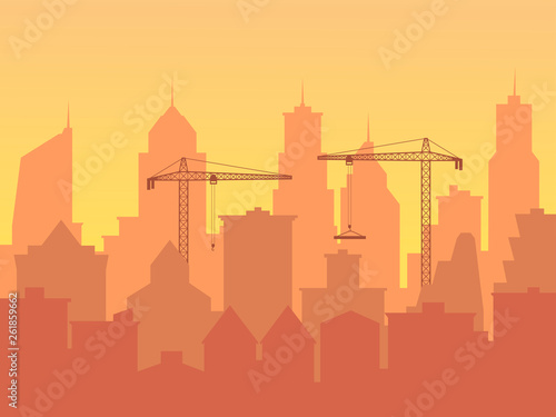 construction of a new skyscraper, an increase in the city, urbanization. EPS-10